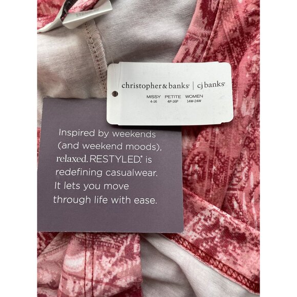 Christopher and Banks Top Size Small Floral Crewneck Short Sleeve Red Boho NEW - Picture 3 of 9